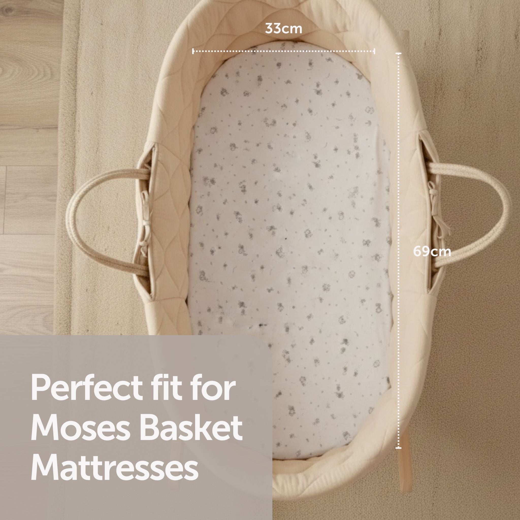 Moses Basket Sheets - 33 x 69cm - 2 Pack