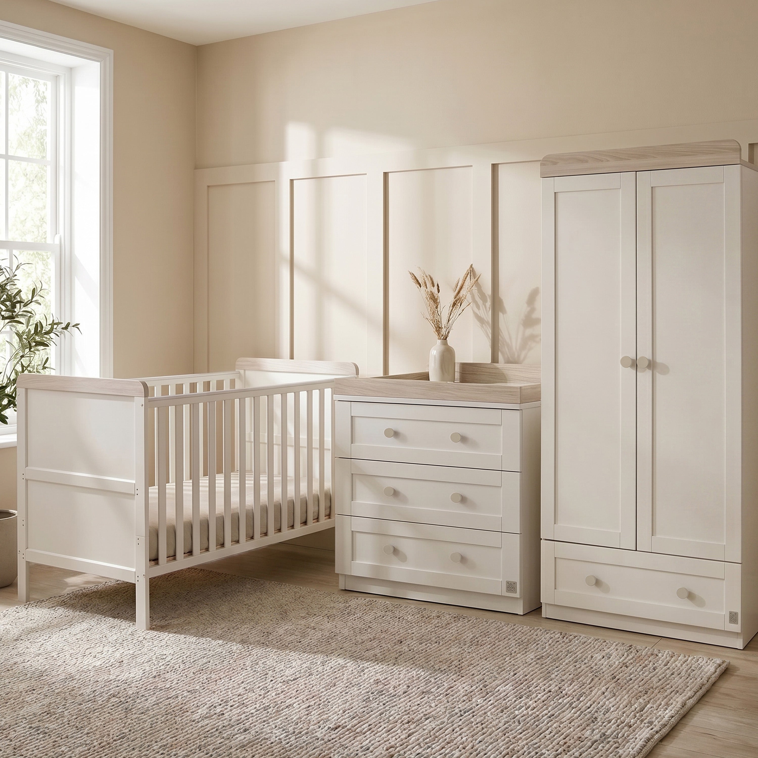 Haddington Cot Bed with Changing Unit, Chest of Drawers & Wardrobe Bundle