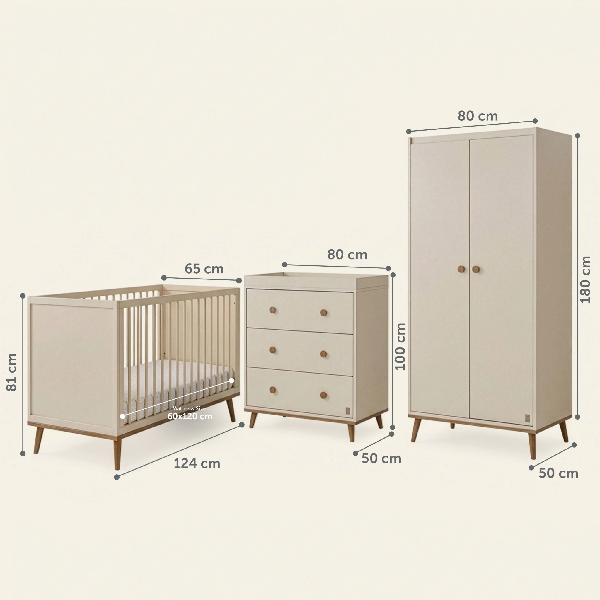 Ollie Cot, Chest of Drawers & Wardrobe Bundle