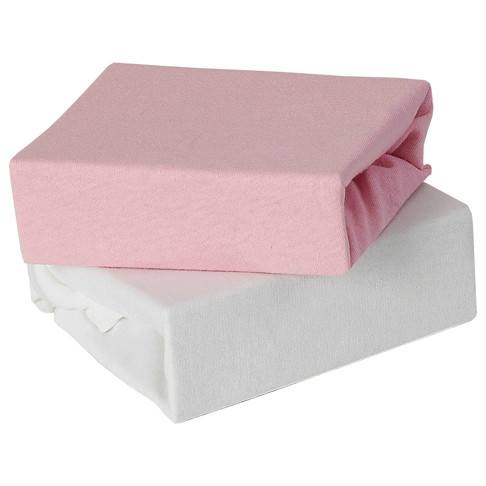 Two round Moses basket sheets with featuring in a solid pink and white colour.