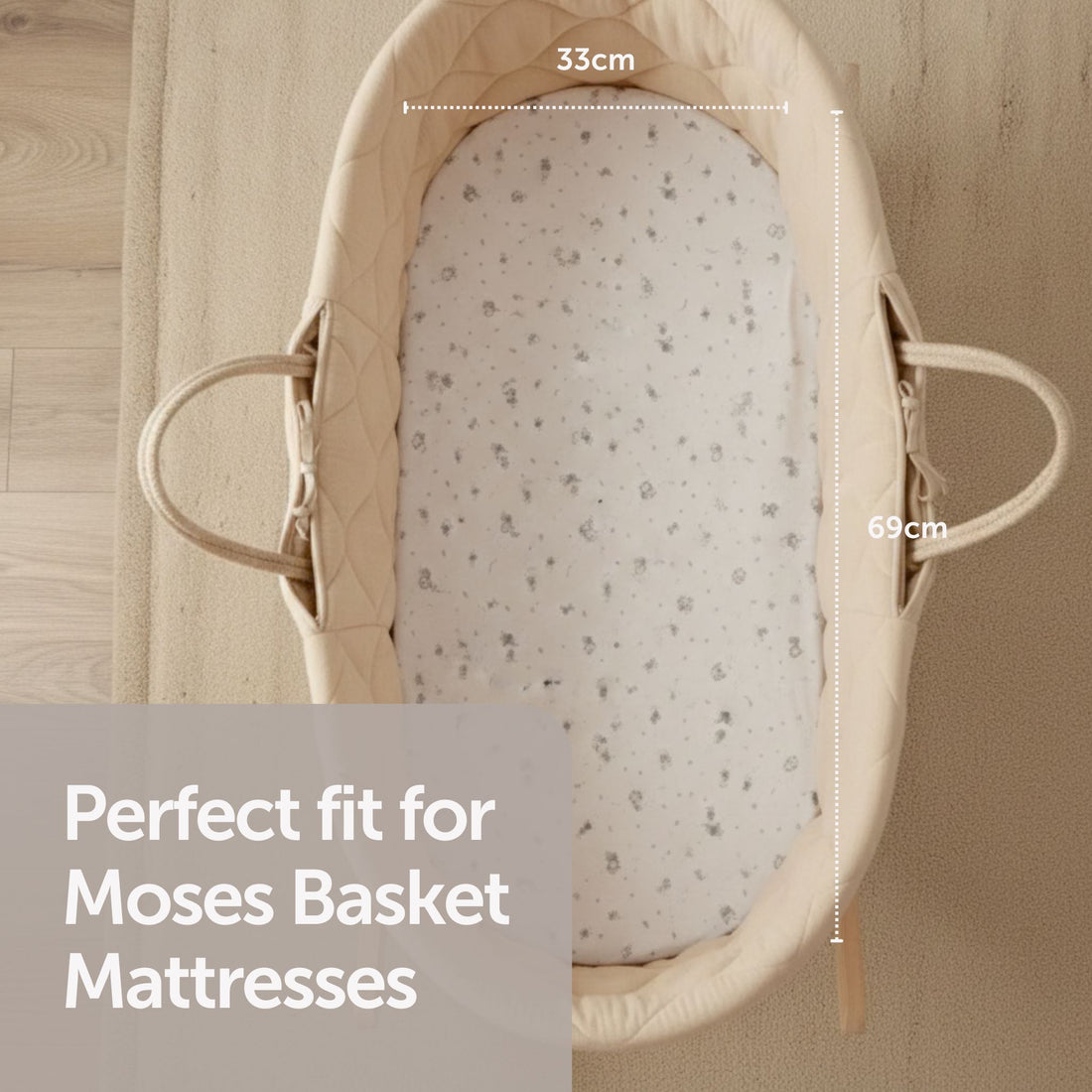 Moses Basket Sheets - 33 x 69cm - 2 Pack