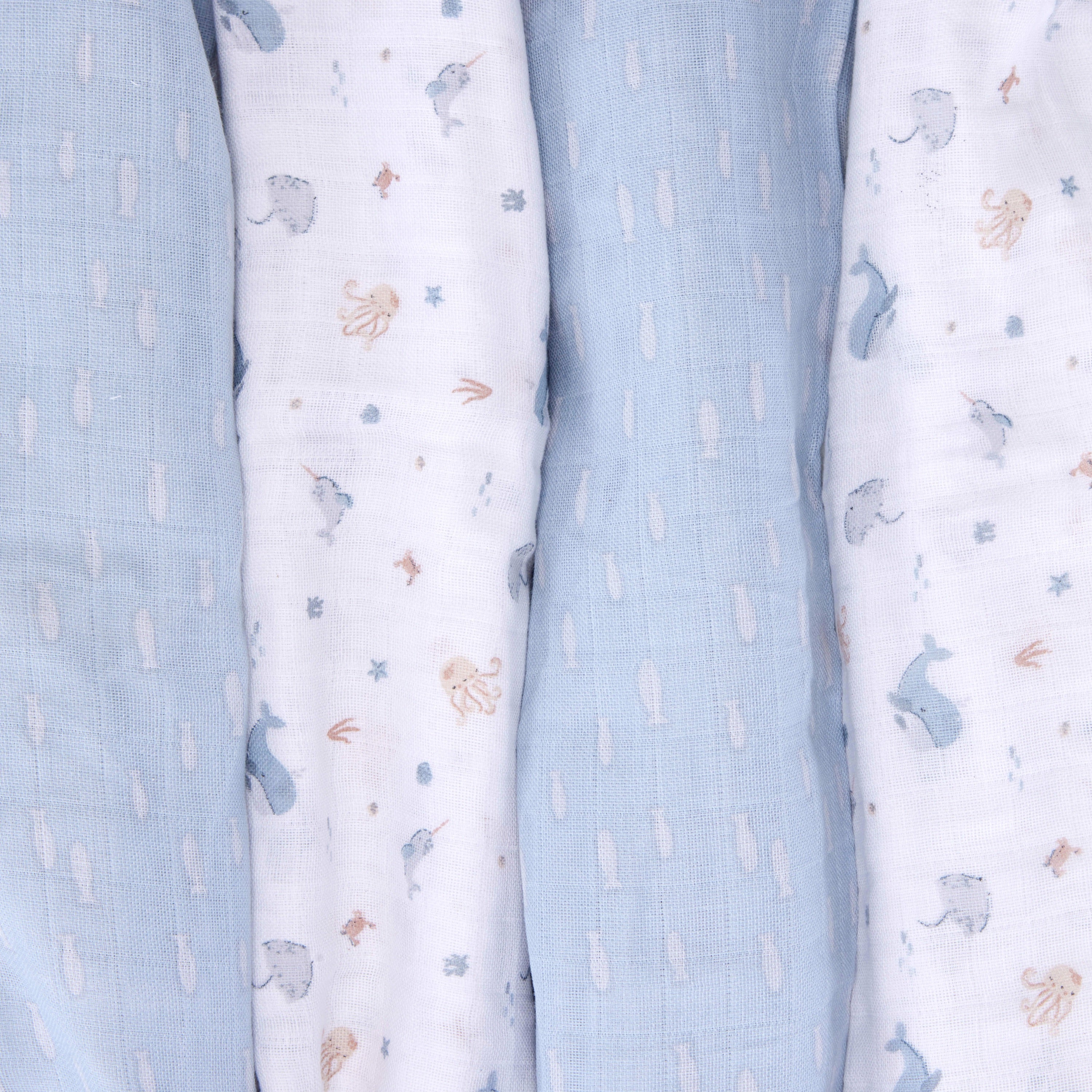 Muslin Swaddles - Under the Sea - 80 x 80cm - 4 Pack