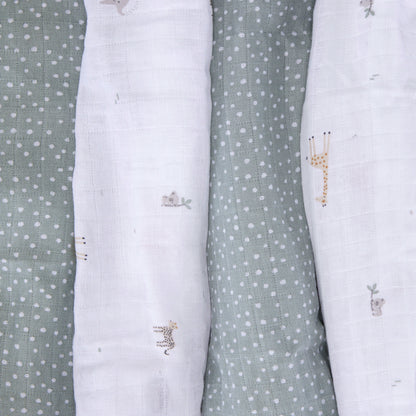 Muslin Swaddles - Safari - 80 x 80cm - 4 Pack
