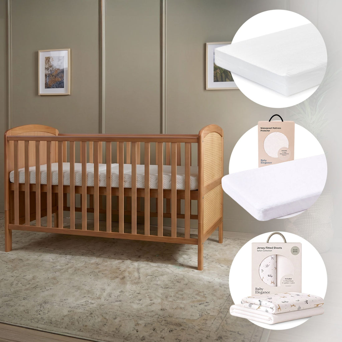 Heuston Cot Bed, Mattress, Sheets &amp; Mattress Protector Bundle