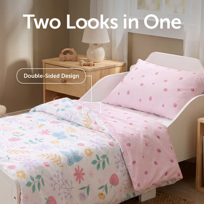 Toddler Duvet and Pillow Bedding Set - Flowers